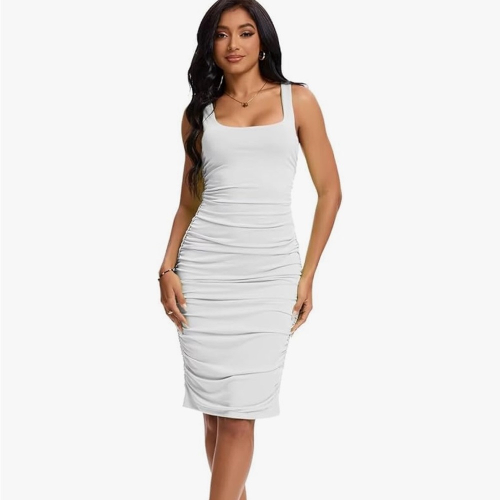 Elegant White Ruched Dress